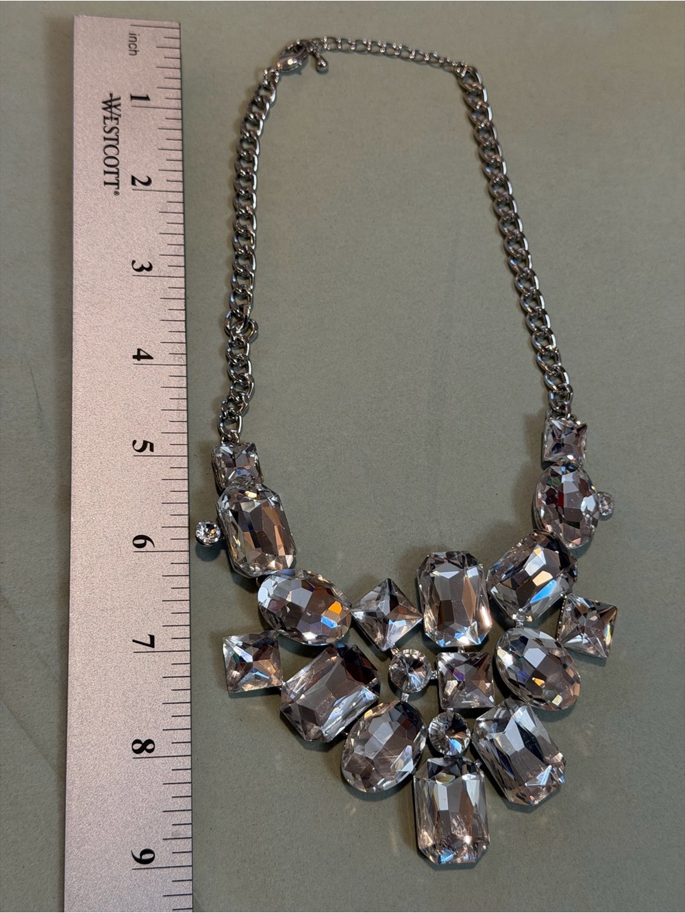 Oversized Clear Crystal Statement Necklace | Chunky Rhinestone Bib Necklace - Picture 6 of 6